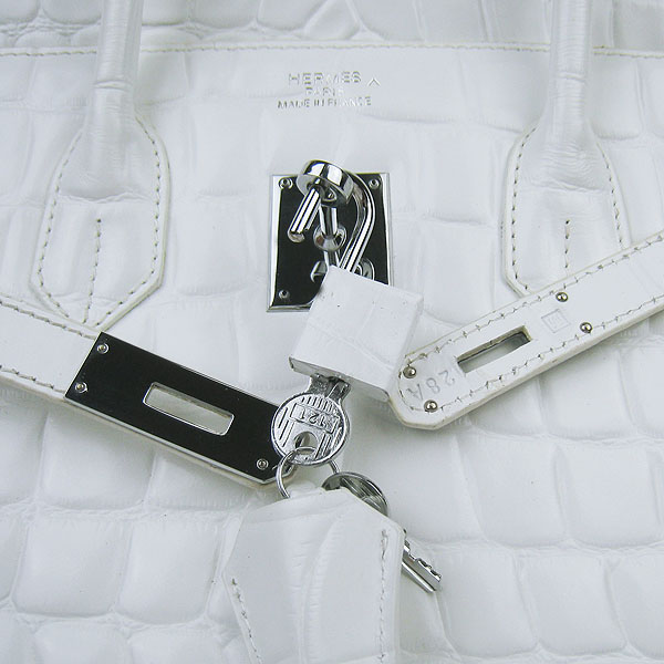High Quality Fake Hermes Birkin 35CM Max Crocodile Veins Leather Bag White 6089 - Click Image to Close